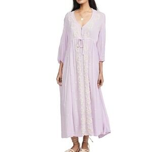 Free People Lavender Maxi Dress with Cream Embroidery